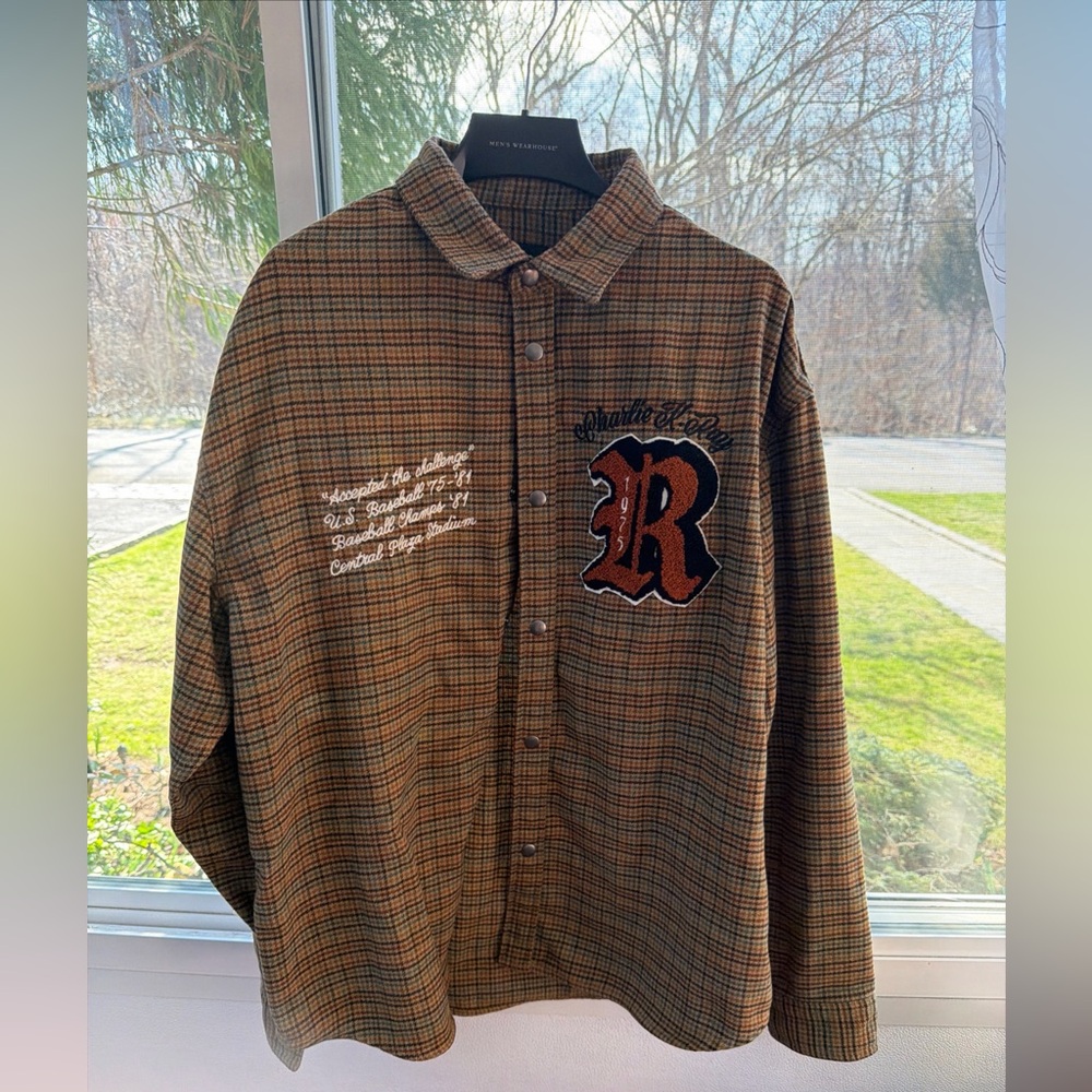 H&M Men’s Size L  Brown Plaid Snap Closure Long Sleeve
